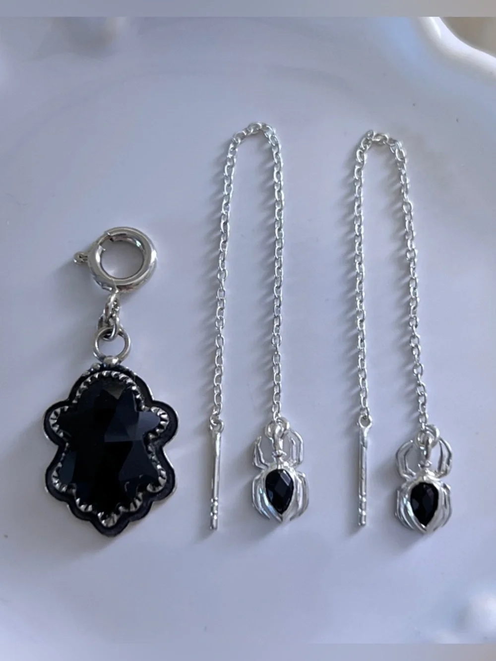 Krush Kandy Sterling Silver 925 Onyx Halloween theme Earrings and Pendant charm - Picture 8 of 11
